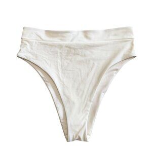 Aerie High Waist Cheeky Bikini Bottom White M Vacation Beach Pool Baywatch